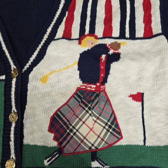 Vintage Susan Bristol Tennis Golf Country Club Cardigan Sweater Medium Flawed - Picture 9 of 15